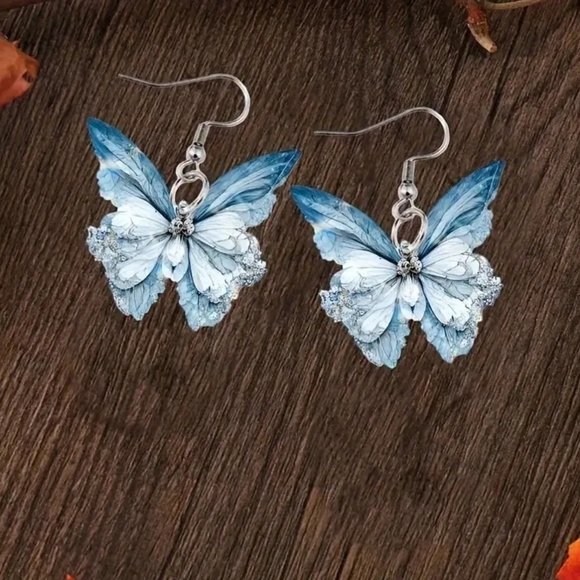 Charming Blue Butterfly Acrylic Fashion Earrings - Picture 3 of 6